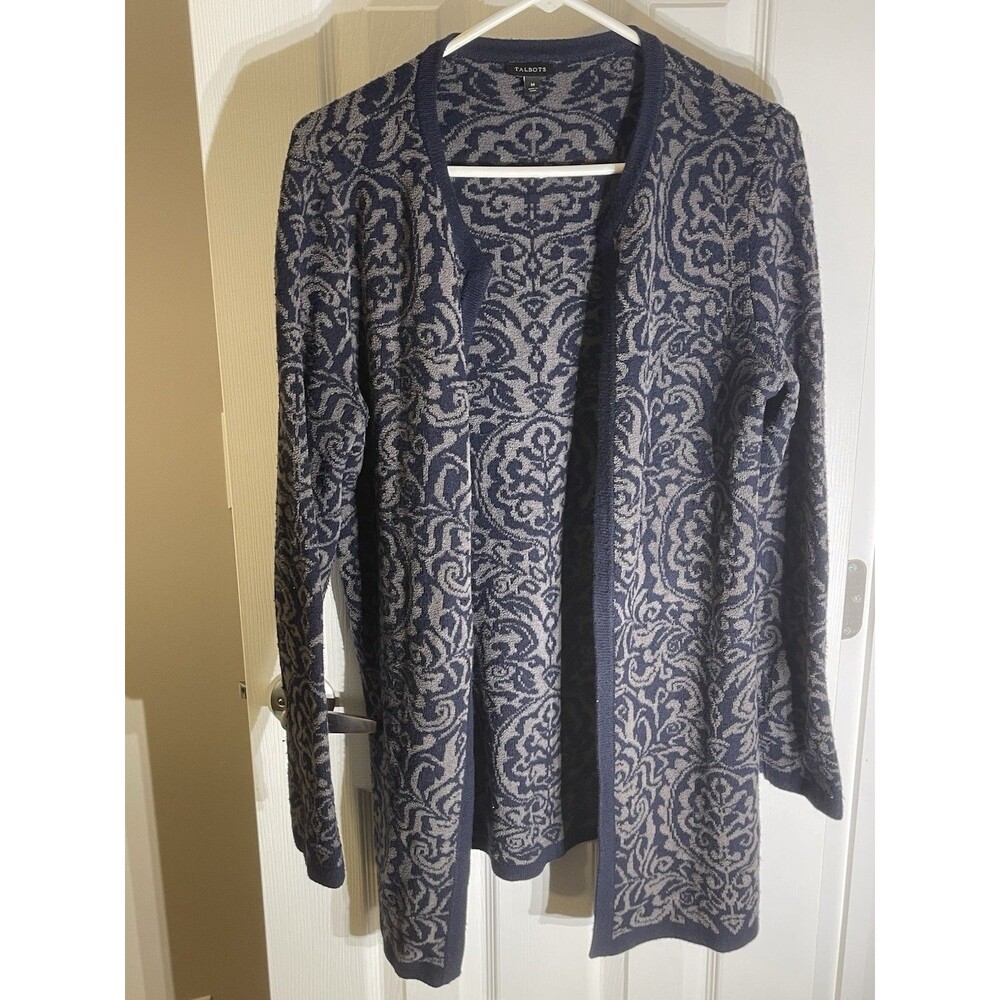 Talbots Cardigan Art Noveau Abstract Floral Boho Vintage Casual Office Med